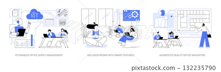 AI and Smart Tech Enhancing Work Efficiency abstract concept vector illustrations. AI and Smart Tech Enhancing Work Efficiency abstract concept vector illustrations. 132235790