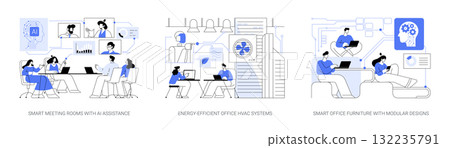 AI and Smart Tech Optimizing Workspaces abstract concept vector illustrations. AI and Smart Tech Optimizing Workspaces abstract concept vector illustrations. 132235791