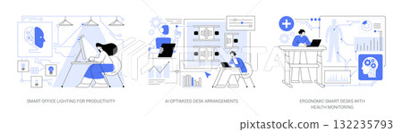 AI and Smart Tech Enhancing Workspaces abstract concept vector illustrations. 132235793
