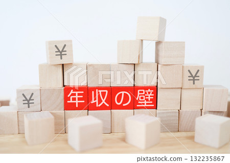 以積木形式表達的年收入牆形象概念。 以積木形式表達的年收入牆形象概念。 132235867