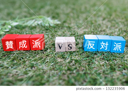 The red and blue blocks represent the conflict between those in favor and those against. 132235906