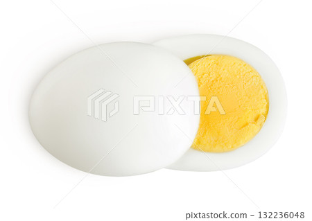 Boiled chicken egg isolated on white background. Top view. Flat lay 132236048