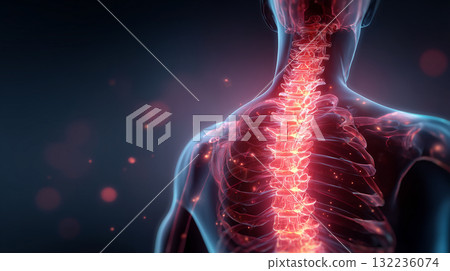 強調從肩部到腰部的脊椎的人體影像 132236074