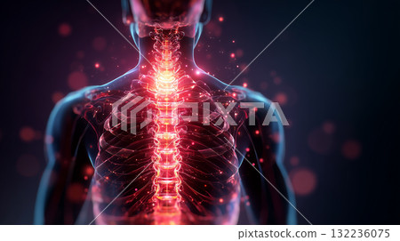 強調從肩部到腰部的脊椎的人體影像 132236075