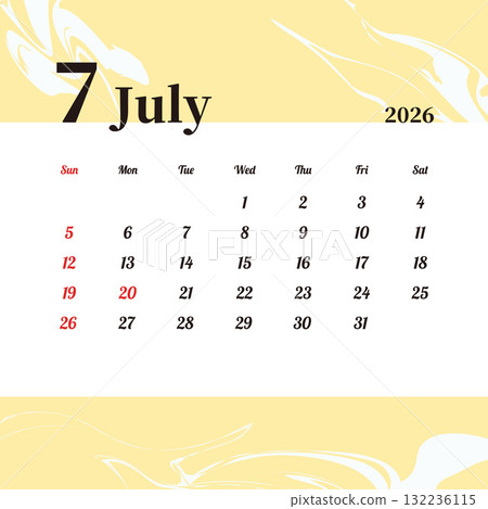 Stylish July 2026 monthly calendar starting on Sunday Stylish July 2026 monthly calendar starting on Sunday 132236115