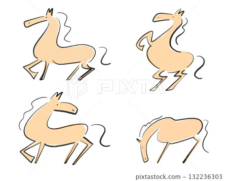 Stylish ink painting horse set 2026 watercolor New Year material 132236303