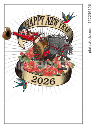 2026 年新年賀卡模板「美國傳統紋身」新年快樂,有手寫空間 2026 年新年賀卡模板「美國傳統紋身」新年快樂,有手寫空間 132236396