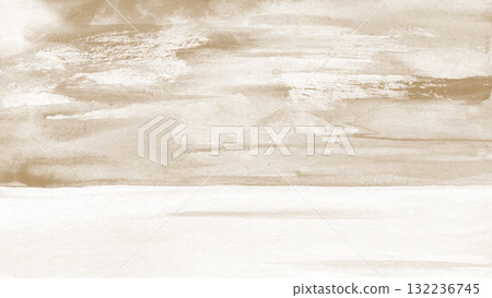Abstract Beige Watercolor Texture Background. Vintage Grainy Horizontal Textured Artistic Backdrop 132236745