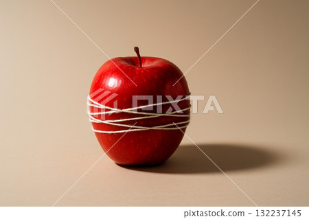 A red apple tied with white string shows the contradiction of perfectionism 132237145