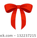Red bow, gift ribbons. Hand drawn trendy flat style. 132237215