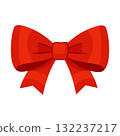 Red bow, gift ribbons. Hand drawn trendy flat style. 132237217