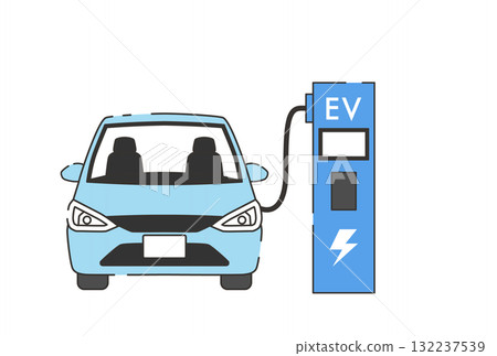 Illustration of an eco-friendly and clean electric car being charged 132237539