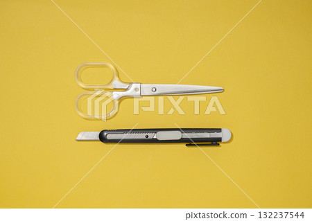 Cutter, scissors, ruler Cutter, scissors, ruler 132237544