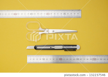 Cutter, scissors, ruler Cutter, scissors, ruler 132237546
