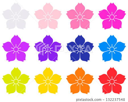 Five-petal flower colorful stamp-style icon material set of 12 colors 132237548