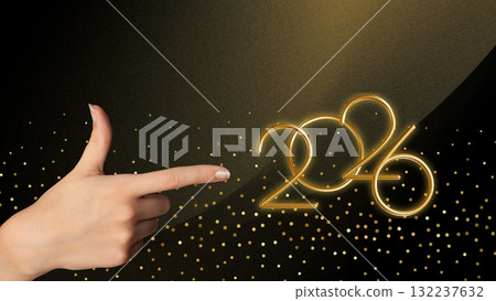 Elegant New Year 2026 celebration design with woman hand and glitter, ideal for social media campaigns. 132237632