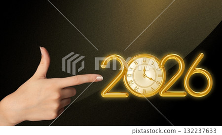 Woman hand touching glowing 2026 numbers for New Year design. Luxury background Woman hand touching glowing 2026 numbers for New Year design. Luxury background 132237633