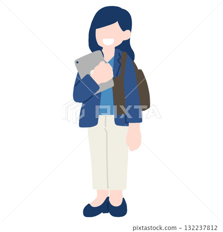 一位女商人站著拿著平板電腦的平面插圖 132237812