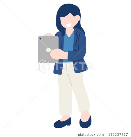 一位女商人操作平板電腦的平面插圖 一位女商人操作平板電腦的平面插圖 132237817