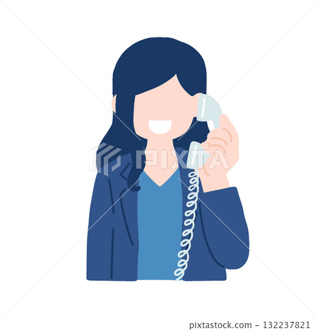 一位女商人在固定電話上交談的平面插圖 132237821