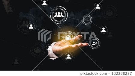 CRM concept integrates digital customer management, global network interface, offering ideal customer relationship strategies, marketing automation, sales solutions to enhance business performance. 132238287