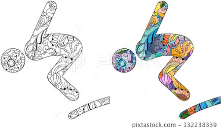 Diving icon for coloring. Olympic sport. Abstract hand drawing. Diving icon for coloring. Olympic sport. Abstract hand drawing. 132238339