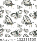 Flying white butterflies , seamless pattern, watercolor illustration isolated on transparent background. For textiles, fabrics, and wallpaper 132238505
