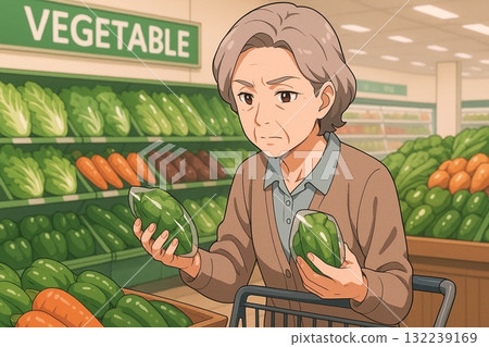 老年婦女比較蔬菜 132239169
