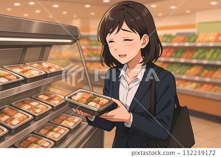 Female employees choosing food at the prepared food counter 132239172