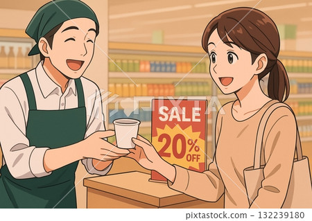 一名店員和一名女顧客正在品嚐 132239180