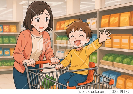 母親和孩子乘坐馬車 母親和孩子乘坐馬車 132239182