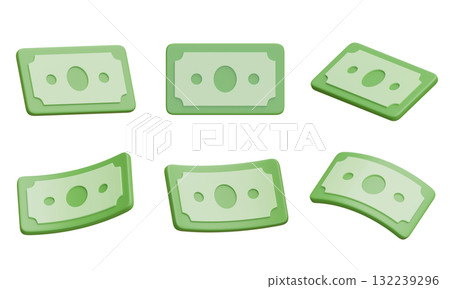 cartoon style money bills currency 3D graphic 132239296