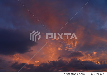 紅色和藍紫色的日落 132239324