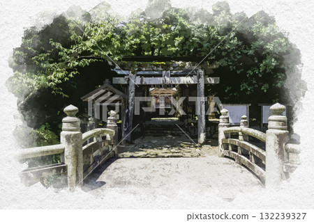 Watercolor painting of Kano Kachiya Shrine, Shinkyo Bridge and Torii Gate, Tottori City, Tottori Prefecture Watercolor painting of Kano Kachiya Shrine, Shinkyo Bridge and Torii Gate, Tottori City, Tottori Prefecture 132239327