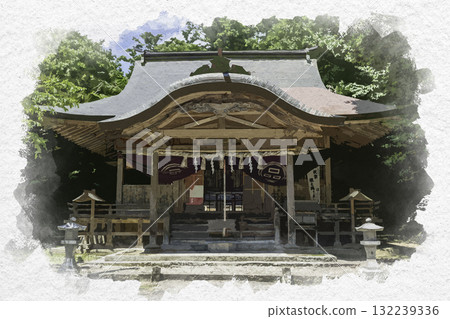 鳥取縣鳥取市漾野勝屋神社祭祀殿水彩畫 132239336