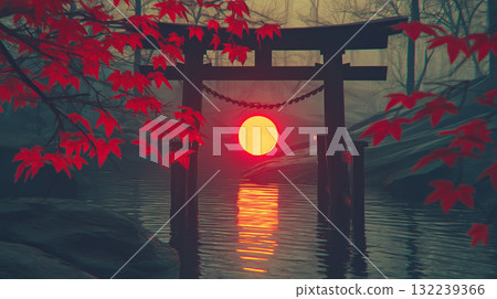 時間靜止的奇幻世界:鳥居與紅月通往神界 時間靜止的奇幻世界:鳥居與紅月通往神界 132239366