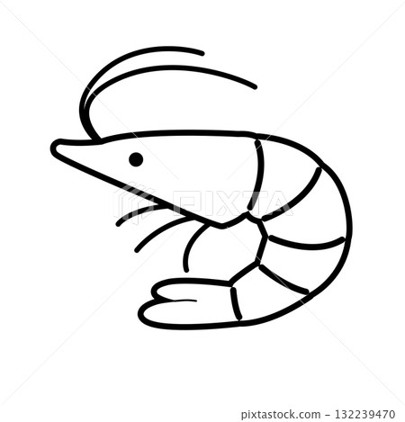 簡單的蝦子插畫可愛、流行、插畫、單色、黑白、生物、素材、海洋、食物 132239470