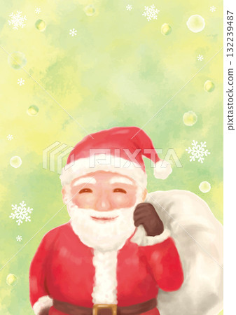 Smiling Santa Claus holding a bag of gifts against a green background Smiling Santa Claus holding a bag of gifts against a green background 132239487