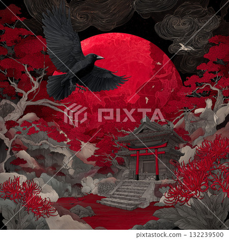 紅月照耀下的鳥居-據說這裡是地獄的入口 紅月照耀下的鳥居-據說這裡是地獄的入口 132239500