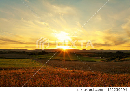 Hokkaido autumn dusk Biei hill 132239994