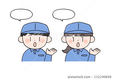 兩名身穿工作服的男子和女子在指導 132240689