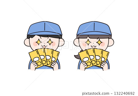 Two men and women in work clothes who received a reward Two men and women in work clothes who received a reward 132240692