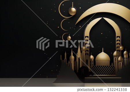 Ramadan Kareem illustrative background with copy space. Generative AI Ramadan Kareem illustrative background with copy space. Generative AI 132241338