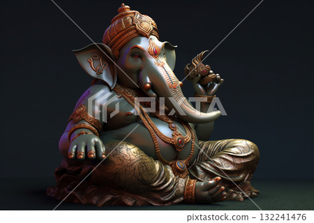 Beautiful Hindu god Ganesha with elephant head sculpture. Generative AI Beautiful Hindu god Ganesha with elephant head sculpture. Generative AI 132241476