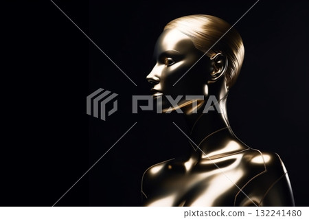 Gold metal abstract woman mannequin portrait. Generative AI Gold metal abstract woman mannequin portrait. Generative AI 132241480