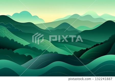 Abstract green landscape background illustration. Generative AI 132241887