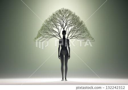 Woman body and tree silhouettes. Generative AI 132242312