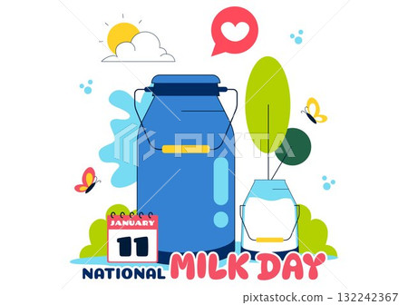 World Milk Day Vector Illustration Featuring a Milk Bottle and Cute Cow Celebrating Dairy Products in Flat Style Cartoon Background 132242367