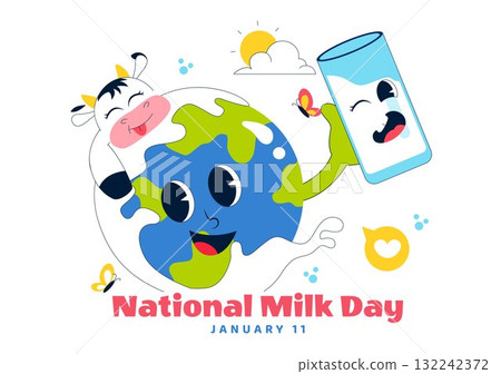 World Milk Day Vector Illustration Featuring a Milk Bottle and Cute Cow Celebrating Dairy Products in Flat Style Cartoon Background 132242372