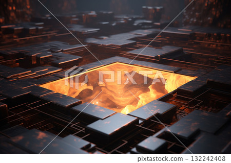 Abstract Lava Between Metallic Cubes Abstract Lava Between Metallic Cubes 132242408